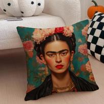 Artist Iconic F-Frida K-Kahlo Cushion Cover Throw Pillow Cover Hidden Button Durable Polyester Chair Cushion Peach skin 18*18(CM)-1Pcs