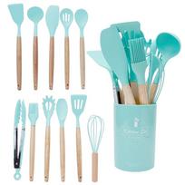 12/14Pcs/Set Heat-Resistant Kitchen Utensils Set Eco-Friendly Save Space Silicone Kitchenware Set with Storage Bucket