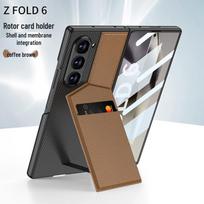 Samsung Z Fold 6 Card Holder Stand Case - Premium Leather with Film Integrated Protection Fold6