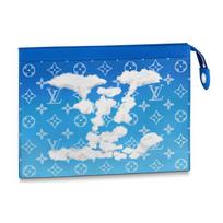 Louis Vuitton Pochette Voyage MM Monogram Gradient Coated Canvas Clutch Wash Bag Medium Men clutch Blue M45480 Gift Set(Basic Set+Box+Shopping Bag)