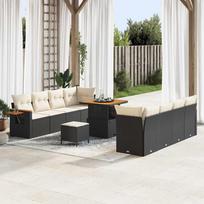 Garden Sofa Set with Cushions 12 pcs Black and Cream Poly Rattan