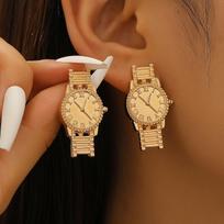 Fashionable Creative Gold Color Silver Color Watch Stud Earrings for Women Korean Designer Street Style Jewelry Accessories Gift