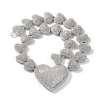 THE BLING KING 2 Sizes Big Heart Necklace Micro Paved Out Cubic Zirconia Link Chain Best Gift For Women Girl Hiphop Jewelry 16inch choker