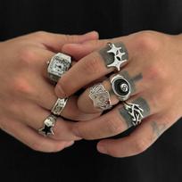SHIXIN 7Pcs/Set Punk Style Poker Watch Rings for Men Hip Hop Irregular Geometry Stars Knuckle Ring Street Jewelry Accessories