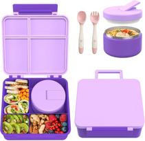 Bento Lunch Box with 8oz Soup Thermo, Leakproof Lunch Food Containers , Kids Thermo Insulated Hot Food Jar for School, Trvael violetinė