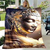 Budos Šakjamunio įkvėpta pliušinė pledas minkštas flanelas miegamojo, svetainės, sofos ar maldoms namų tekstilė 100x150cm