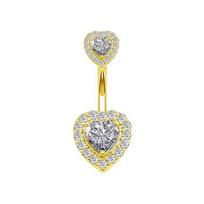Elegant Navel Piercing Barbell Personality Heart Zircon Belly Rings Stainless Steel Double Heart Curved Navel Rings Women Silver White&Ears