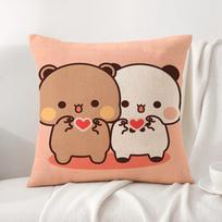 Panda B-Bubu And D-Dudu Cushion Cover Natural Linen Organic Fabric Double-Sided Printing Sofa Home Decor Gift Pillow Cover Peach skin 18*18(CM)-1Pcs
