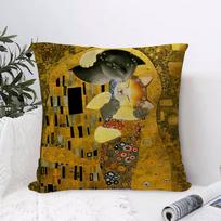 Gustav Klimt Oil Painting Cushion Cover Breathable Linen Pillow Cover Skin-Friendly Home Decor Pillowcase With Hidden Zipper Peach skin 18*18(CM)-1Pcs