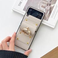 Dėklas su žiedu-laikikliu telefonui Samsung Galaxy Z Flip6 Flip5 Flip4 Flip3 Flip 6 5 4 3 5G, apsaugantis sulankstomą lankstą, PU odos dangtelis Galaxy Z Flip 4