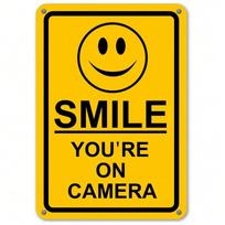 New Smile CCTV Security Sign Yellow - Business Video Surveillance Camera Warning Sign for Safety Monitoring 20x30cm（7.8x11.8inch）