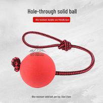 Bite-Resistant Solid Rubber Dog Training Ball with Rope, 5cm (2-Pack) red