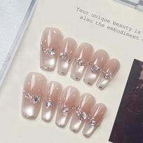 Press on Nails Medium Stiletto Glitter Fake Nails Press ons with Design Reusable Acrylic False Nail Full Cover Glue on Nail Stick on Nail for Women XS