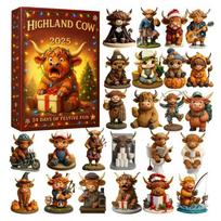 24pcs Christmas Advent Calendar 2D Acrylic Highland Cow Ornaments Christmas Tree Pendant Decorations Xmas Navidad Countdown Gift M