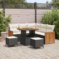 9 Piece Garden Sofa Set with Cushions Black and Cream Poly Rattan