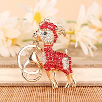 Three-dimensional Miniature Goat Car Keychain Bag Hanger Keychain for Women, Exquisite and Cute raudona