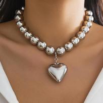 Salircon Big CCB Ball Beaded Chain Love Heart Shape Pendant Necklace Women Gold Color Trendy Clavicle Choker Necklace  Jewelry