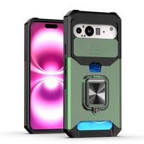 Slide Camera Protection Magnetic Phone Case For Google Pixel 10 9 8 8A Pro XL 7A 7 6 6A 5 5A Luxury Push Card Folding Ring Stand For Pixel 10 Pro&Case & Holder tamsiai žalia spalva