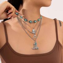 SHIXIN 4pcs Retro Cowboy Hat Boots Pendant Necklace for Women Multi Layer Silver Color Necklace Clavicle Chain Choker on Neck