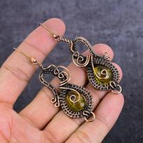 Natural Citrine Gemstone Handmade Copper Wire Wrap Jewelry Earring 3.15  Y6Y51