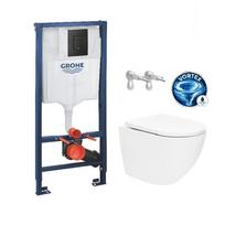 Grohe Rapid SL klozeto rėmo komplektas su juodu klavišu ir pakabinamu wc SAT 52 cm Silent Vortex su lėtaeigiu dangčiu
