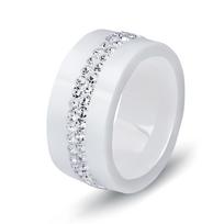Fashion Ceramic Black White 10MM Two Row Diamond Ring Minimalist Stylish Jewelry Accessory No. 6 balta