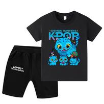 WA1234 Kids Boys Girls Kpop Rumi Zoey Mira Derpy Print Short Sleeves T-shirt Shorts Pants Sets 100cm juoda