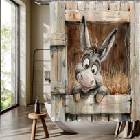Medinio asilo tvarto rašto dušo užuolaida, Pasakų animacinis dizainas, Skalbiama mašinoje, Dvisienė, Visų sezonų poliesteris W90xH180cm gray