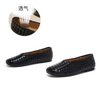 First layer sheepskin insole Mary Jane shoes women's spring new woven shallow mouth single shoes women's flat bottom versatile women's shoes 35 juoda