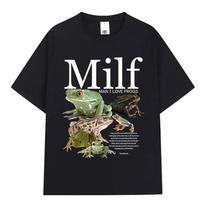 Juokingi MILF Man I Love Frogs Marškinėliai Juodi Marškinėliai su Žalio Varlės Dizainu Humoro Gyvūnų Mėgėjo Dovana Atsitiktinis Trumpomis Rankovėmis Viršus M