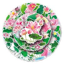50Pcs Scrapbooking Stickers Adorable Self-Adhesive No Residue Lotus Sticker Laptop Phone Cover Sticker School Supply žalia
