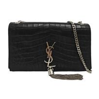 [Pre-Owned] Ysl Kate Silver Logo Chain Crocodile Pattern Embossed Glossy Calfskin Leather Tassel Crossbody Shoulder Bag Medium - Excellent #15ADTZ6 ONE SIZE