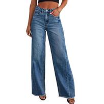 High Waist Wide Leg Jeans for Women Classic Denim Trousers Full Length Relaxed Fit Button Zip Closure Casual Style XL
