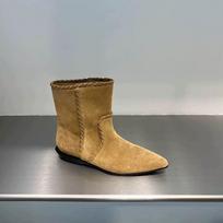 Sheepskin Edition~Maillard's Niche Design, Thick Heel Pointed Western Cowboy Boots, Short Boots for Women, Chelsea Boots, Martin Boots 35 chaki