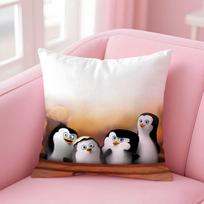 The P-Penguins Of M-Madagascar Cushion Cover Linen Pillowcase Cover Soft Decor For Sofa Home Room Peach skin 18*18(CM)-1Pcs