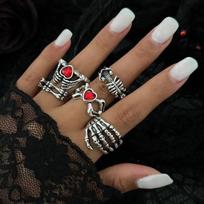 SHIXIN New Gothic Red Heart Skull Devil's Claw Open Rings Set for Women Retro Horror Halloween Ring Jewelry Accessories 2026 New