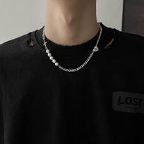 Hip Hop Imitation Pearl Beads Choker Necklace Men Trendy Stainless Steel Chain Heart/Cross Pendant Necklace 2026 Fashion Jewelry