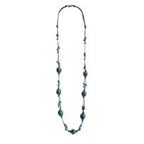 Retro Bohemia Long Necklace Vintage Ethnic Style Ceramic Chain Simple Choker Beaded Necklaces Layering mėlyna