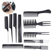 10 vnt. plaukų formavimo juodų šukų rinkinys profesionalių salono antistatinių kirpyklų šukos juoda