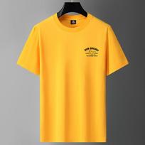 Heavyweight Men's Short-Sleeve Crew Neck T-Shirt - 100% Long-Staple Cotton, Summer Loose Fit, Trendy Design L geltona