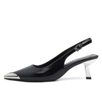 Fashion Baotou Sandals Spring New Metal Pointed Head Shallow Mouth Metal Buckle A Word with Anti-slip Wear-resistant Low Heel Shoes 35 juoda