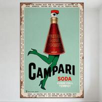 Vintažinis Campari Soda metalinis skardinis ženklas, antropomorfinis butelio dizainas, itališkas tekstas, retro sendintas kraštas, namų baro, vyrų urvo dekoras 20x30cm（7.8x11.8inch）