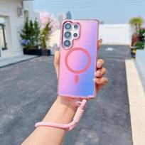 Chameleono magnetinis telefono dėklas, skirtas Samsung Galaxy S26 Ultra S25 S24 Plus S23, su dirželiu ant riešo, atsparus smūgiams, Fundas Galaxy S23 Ultra gray