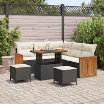 Garden Sofa Set with Cushions 9 pcs Black and Cream Poly Rattan