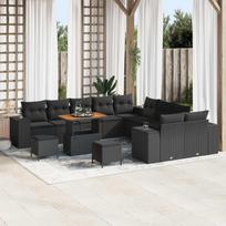 Garden Sofa Set with Cushions 13 pcs Black Poly Rattan