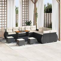 Garden Sofa Set with Cushions 14 pcs Black and Cream
