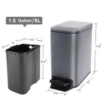 Small Bathroom Trash Can with Lid Soft Close,6L Stainless Steel Garbage Can with Removable Inner Bucket, Anti-Fingerprint Finish 6L pilka spalva