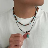 SHIXIN 2 Pcs/Set Bohemian Sea Turtle Wax Thread Rope Pendant Necklace Men Vintage Adjustable Beaded Clavicle Chain Jewelry Gift
