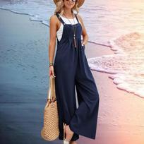 Women Loose Fit Overalls Wide Leg Baggy Bib Overalls Jumpsuit Summer Jumpsuit Casual Elegant Overalls Summer XS tamsiai mėlyna spalva