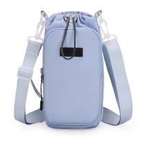 Adjustable Shoulder Strap Crossbody Water Bottle Bag Thermal Vacuum Insulation Drawstring Design Portable Cup Sleeve mėlyna